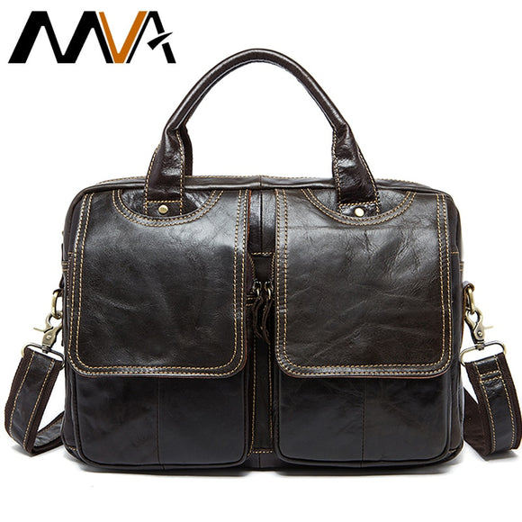 MVA men's bag/briefcase leather office/laptop bag for men's genuine leather bag business document man briefcase handbag 8002-1