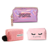 Pink Handbag kawaii Eyelashes Cosmetic Bag PU Makeup Pouch Beauty Case Vanity Make Up Bag For Women Travel Organizer Kit etui