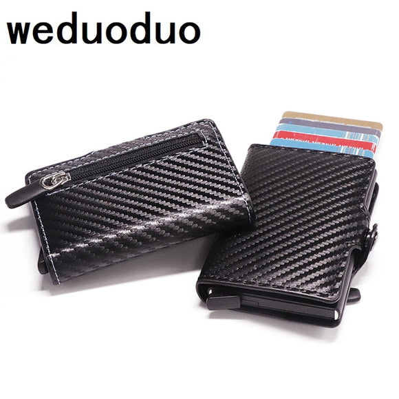 2020 RFID Business Card Holder Blocking Wallet Aluminium Box PU Leather Automatic Metal Wallet Credit Card for Travel