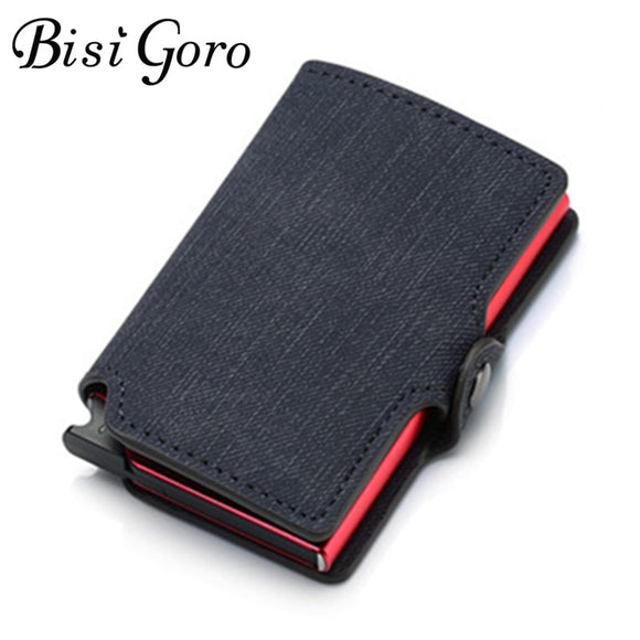 BISI GORO 2019 Credit Card Wallet New RFID Blocking Slim Card Holder PU Single Aluminum Box Business Hasp Card Case Slim Wallet