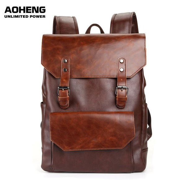 Vintage Style Men PU Leather Backpack Mens Fashion Waterproof Backpack Male College High School Bags Rucksack Travel Bag