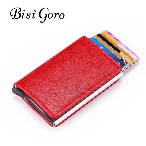 BISI GORO 2019 Slim RFID Wallet Business Card Holder Hasp Aluminum Credit Card Wallet  Metal Credit Mini smart  Men Purse