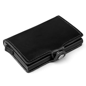 Genuine Leather Men Aluminum Wallet Back Pocket ID Card holder RFID Blocking Mini Magic Wallet Automatic Credit Card Coin Purse