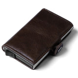 Genuine Leather Men Aluminum Wallet Back Pocket ID Card holder RFID Blocking Mini Magic Wallet Automatic Credit Card Coin Purse