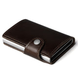 Genuine Leather Men Aluminum Wallet Back Pocket ID Card holder RFID Blocking Mini Magic Wallet Automatic Credit Card Coin Purse