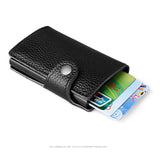 Genuine Leather Men Aluminum Wallet Back Pocket ID Card holder RFID Blocking Mini Magic Wallet Automatic Credit Card Coin Purse