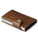 Genuine Leather Men Aluminum Wallet Back Pocket ID Card holder RFID Blocking Mini Magic Wallet Automatic Credit Card Coin Purse