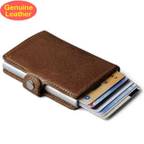 Genuine Leather Men Aluminum Wallet Back Pocket ID Card holder RFID Blocking Mini Magic Wallet Automatic Credit Card Coin Purse